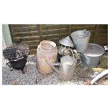 Mini barbeque, galvanised bucket, basin, watering can etc