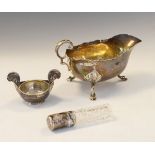 Victorian silver sauce boat, Sheffield 1890, Continental silver salt in the form of a Scandinavian