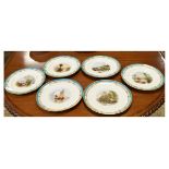 Four 19th Century Minton 'Named View' dessert plates, together with two similar comport tops