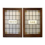 Two vintage stained and leaded glass window panels, originally to be found in the Reading House