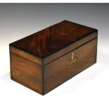 George III inlaid mahogany rectangular tea caddy having a later partitioned interior with central