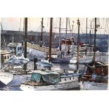 George Busby (20th Century) - Watercolour - 'Sunday at the Marina, signed and dated 1988 lower