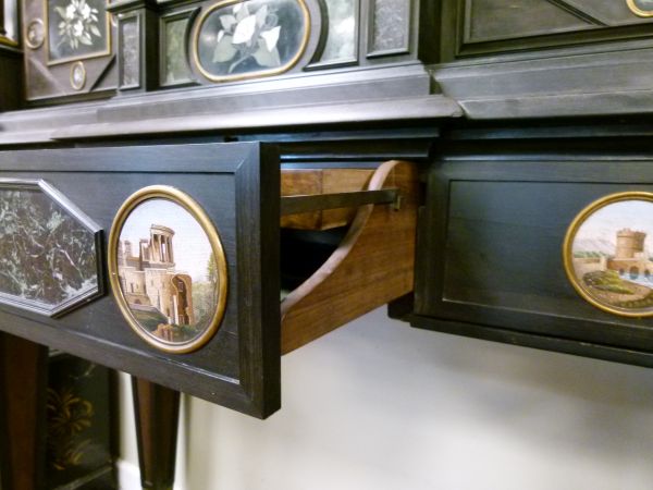 Fine 19th Century Italian ebonised, pietra dura and micromosaic-inlaid cabinet on stand, Florentine, - Bild 8 aus 14