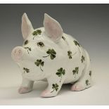 Large mid 20th Century Wemyss pig, Bovey Tracey period, decorated with shamrock, the underside