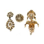 Collection of three freshwater and seed pearl set jewels Condition: Phone department for further