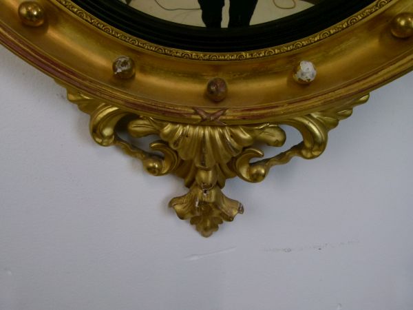 19th Century giltwood convex wall mirror, the circular plate within ebonised reeded surround and - Bild 7 aus 14