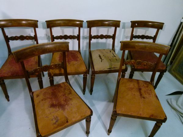 Set of six Regency/George IV rosewood dining chairs, each having panelled figured top rail over - Bild 3 aus 14