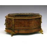 Late 19th Century French rosewood and parquetry jardinière, of serpentine form with pierced gilt