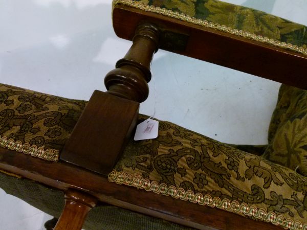 Victorian mahogany Campaign-style chair, the deep buttoned back and over stuffed arms on turned - Bild 12 aus 12