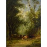 Attributed to Thomas Creswick (1811-1868), - Oil on panel - The Ford, being a wooded landscape