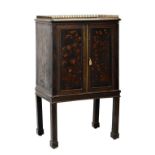 19th Century collectors black-lacquered chinoiserie cabinet having a rectangular top with gilt metal
