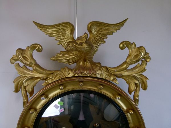 19th Century giltwood convex wall mirror, the circular plate within ebonised reeded surround and - Bild 2 aus 14