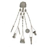 Late Victorian silver chatelaine, by L. Emmanuel, Birmingham 1890, the five suspensions with a