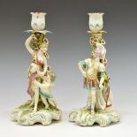 Pair of 18th Century Derby porcelain figural candlesticks, depicting Mars and Venus, each standing