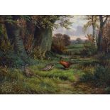 Ben Hold (19th/20th Century), - Oil on canvas - A rural landscape with three pheasants, signed, 28.