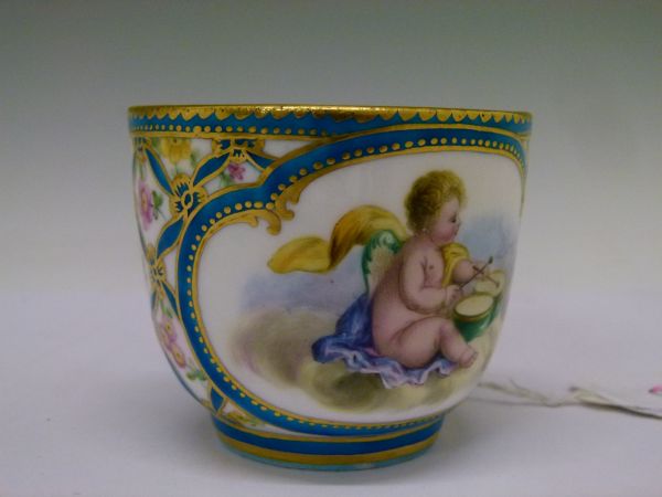 Sevres cabinet cup and saucer, each piece having a bleu céleste and gilt lattice design interspersed - Image 8 of 10