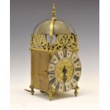 18th Century brass lantern clock, Thomas Kefford, Royston (Hertfordshire), the silvered Roman