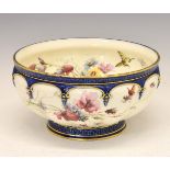 Royal Worcester bowl, having painted decoration depicting a bee and butterfly amongst foliage, the