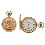 Elgin - '14k' American hunter pocket watch, signed white enamel dial with black Roman numerals,