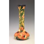 Moorcroft Allegro Flame pattern limited edition vase, by Emma Bossons, No.27/150, the underside with