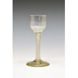 18th Century wine glass, the ogee bowl with vertical fluting, double series opaque twist stem with