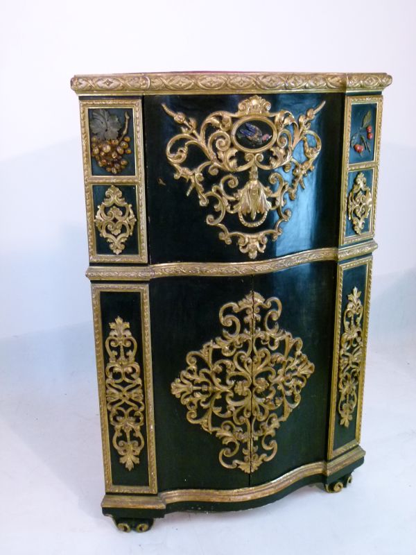 19th Century Italian ebonised, parcel gilt and pietra dura corner cabinet of serpentine-fronted - Bild 2 aus 14