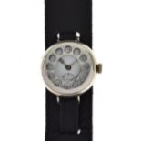 World War I period silver trench watch, with original snap-on 'telephone dial' shrapnel guard, the