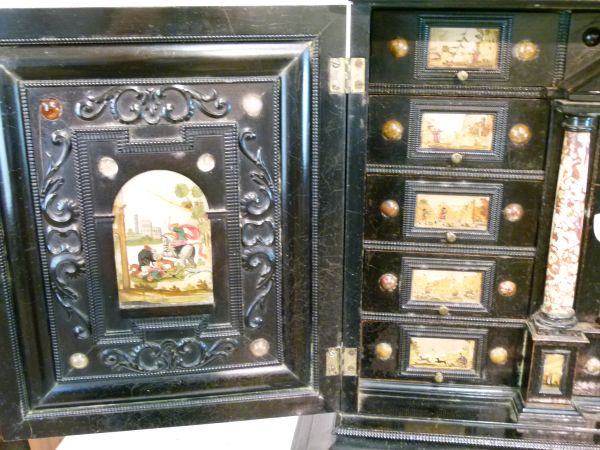 Good 19th Century Italian ebonised, pietra dura and pietra paesina-inlaid cabinet on stand, the - Bild 11 aus 14