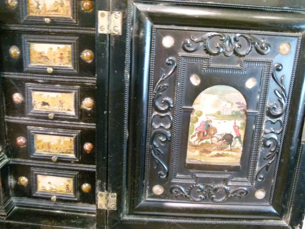 Good 19th Century Italian ebonised, pietra dura and pietra paesina-inlaid cabinet on stand, the - Bild 12 aus 14