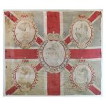 Royal Memorabilia - Queen Victoria Diamond Jubilee commemorative flag, 1897, with central portrait