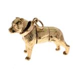 Unmarked yellow metal dog charm, modelled as a Staffordshire Bull Terrier with articulated head,