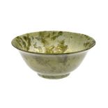 Chinese green spinach jade bowl, 12.25cm diameter Condition: Some natural stress cracks - **