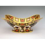 Royal Crown Derby shaped rectangular comport, decorated in the Imari palette, printed marks and date