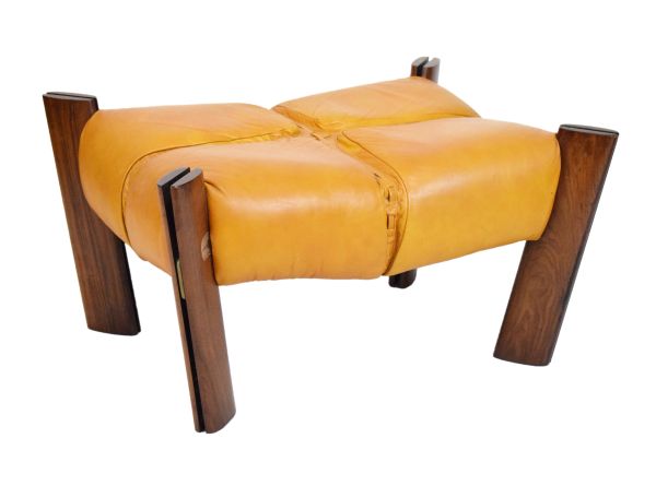 Modern Design - Percival Lafer (Brazilian) circa 1970s rosewood and yellow leather stool, the