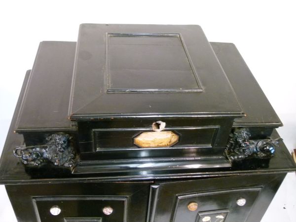 Good 19th Century Italian ebonised, pietra dura and pietra paesina-inlaid cabinet on stand, the - Bild 5 aus 14