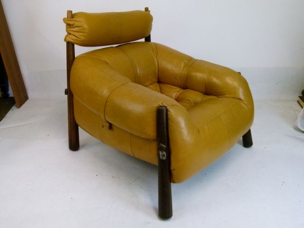 Modern Design - Percival Lafer (Brazilian) circa 1970s rosewood and yellow leather easy chair with - Bild 3 aus 14