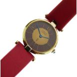 Cartier, - Lady's Must de Cartier silver gilt Vermeil quartz wristwatch, the signed red dial with