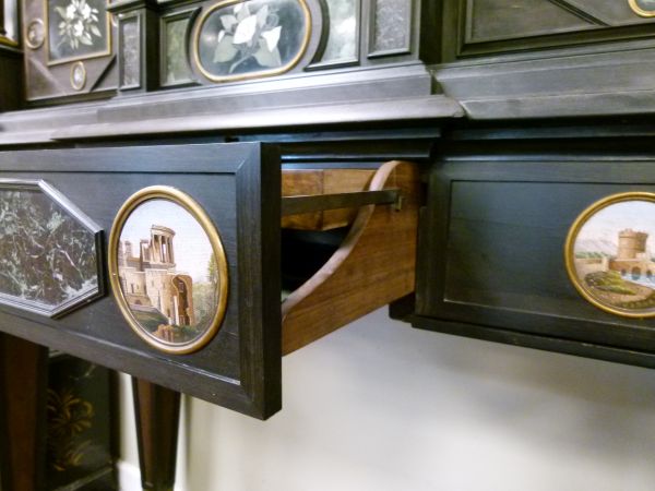 Fine 19th Century Italian ebonised, pietra dura and micromosaic-inlaid cabinet on stand, Florentine, - Bild 7 aus 14