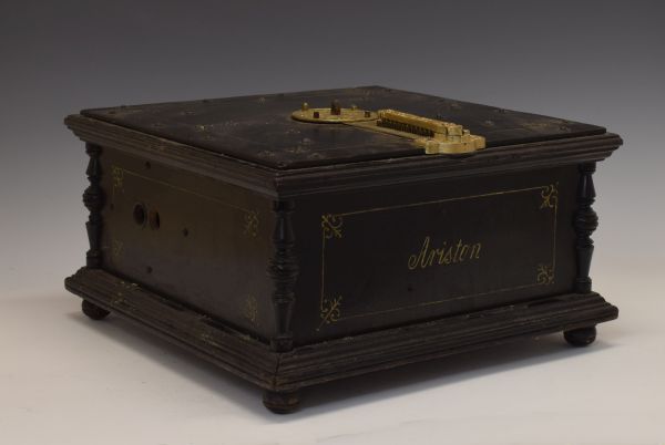 Late 19th/early 20th Century Ariston Organette, in ebonised case with incised decoration and