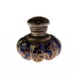 19th Century porcelain bottle form vinaigrette, the lobed body with gilt seaweed decoration on a