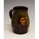 Rookwood pottery mug, by Edith Regina Felton and titled Comanche Chewing Elk, the underside with