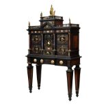 Fine 19th Century Italian ebonised, pietra dura and micromosaic-inlaid cabinet on stand, Florentine,