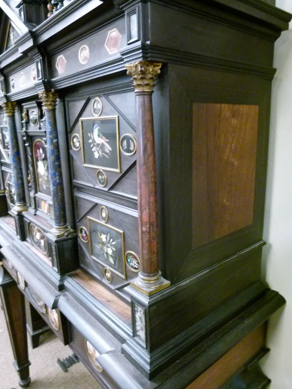 Fine 19th Century Italian ebonised, pietra dura and micromosaic-inlaid cabinet on stand, Florentine, - Bild 13 aus 14