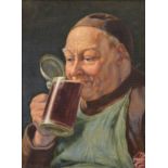 R. Rugery (20th Century), - Oil on canvas - Character study of a monk drinking from a tankard,