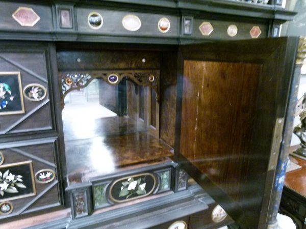 Fine 19th Century Italian ebonised, pietra dura and micromosaic-inlaid cabinet on stand, Florentine, - Bild 11 aus 14