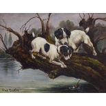 Follower of Charles Dudley (19th Century), - Oil on board - Two terriers chasing a water rat,