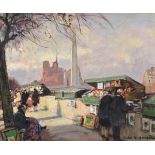 Jules René Hervé (1887-1981), - Oil on canvas - A Parisian market scene, signed, 36cm x 44cm, Artist