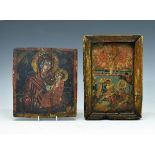 Two antique Eastern Orthodox religious icons, probably 18th/19th Century, comprising: a Virgin and