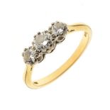 Three stone 18ct gold diamond ring, the graduated brilliant cuts approximately 0.4 carats total,