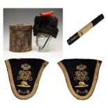 Officers Royal Artillery busby, body of brown fur with leather sweat band and brown material lining,
